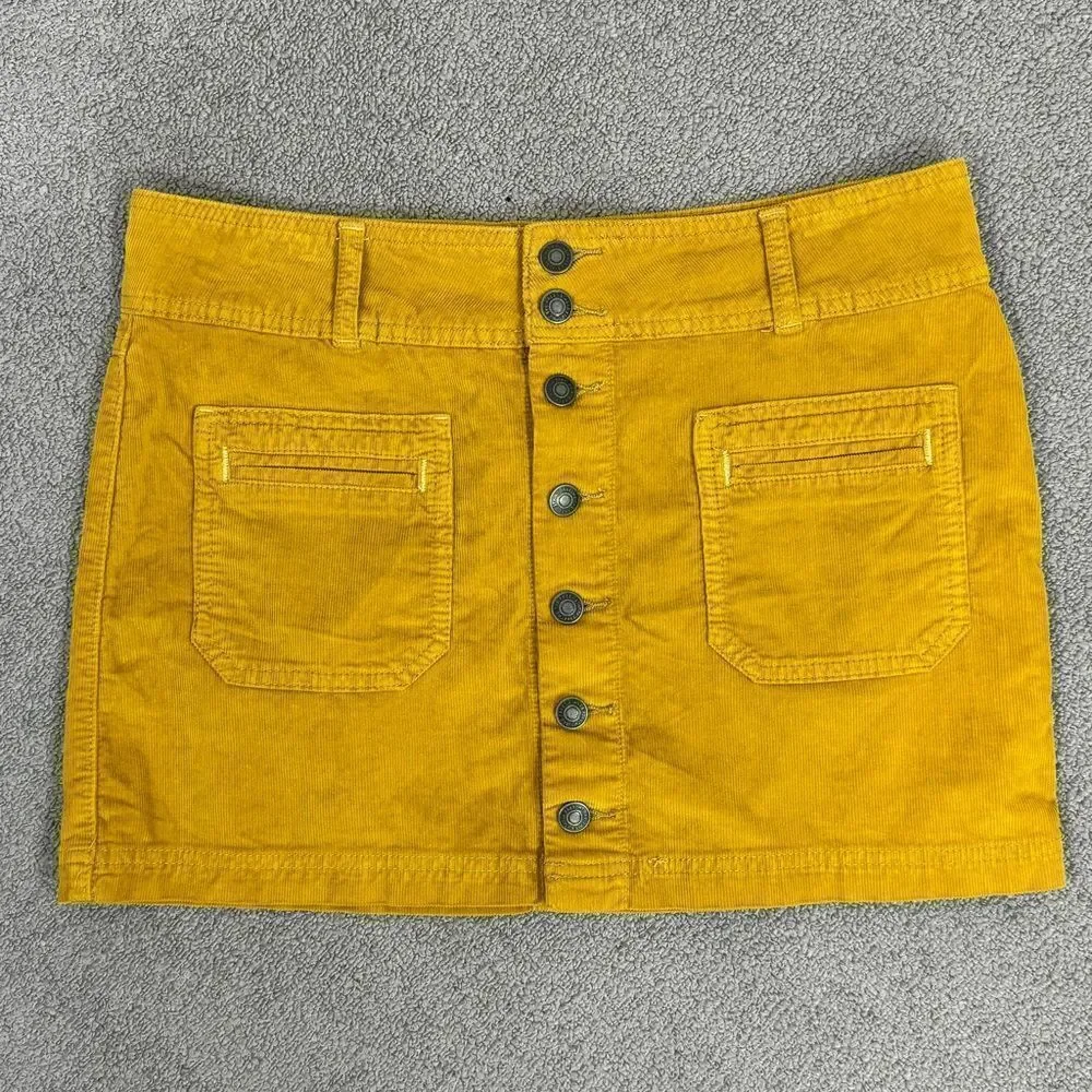 We The Free Free People Y2K Joanie Corduroy Button Up Micro Mini Skirt Yellow 29